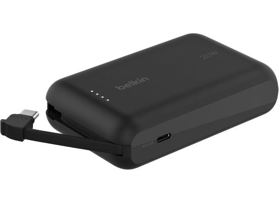 Belkin BoostCharge power bank 10000mAh, portable power bank with integrated cable PD 20W, fast charge USB-C power delivery, power bank fast charging for iPhone 16 series, iPad Pro, Galaxy S24 and more - Black